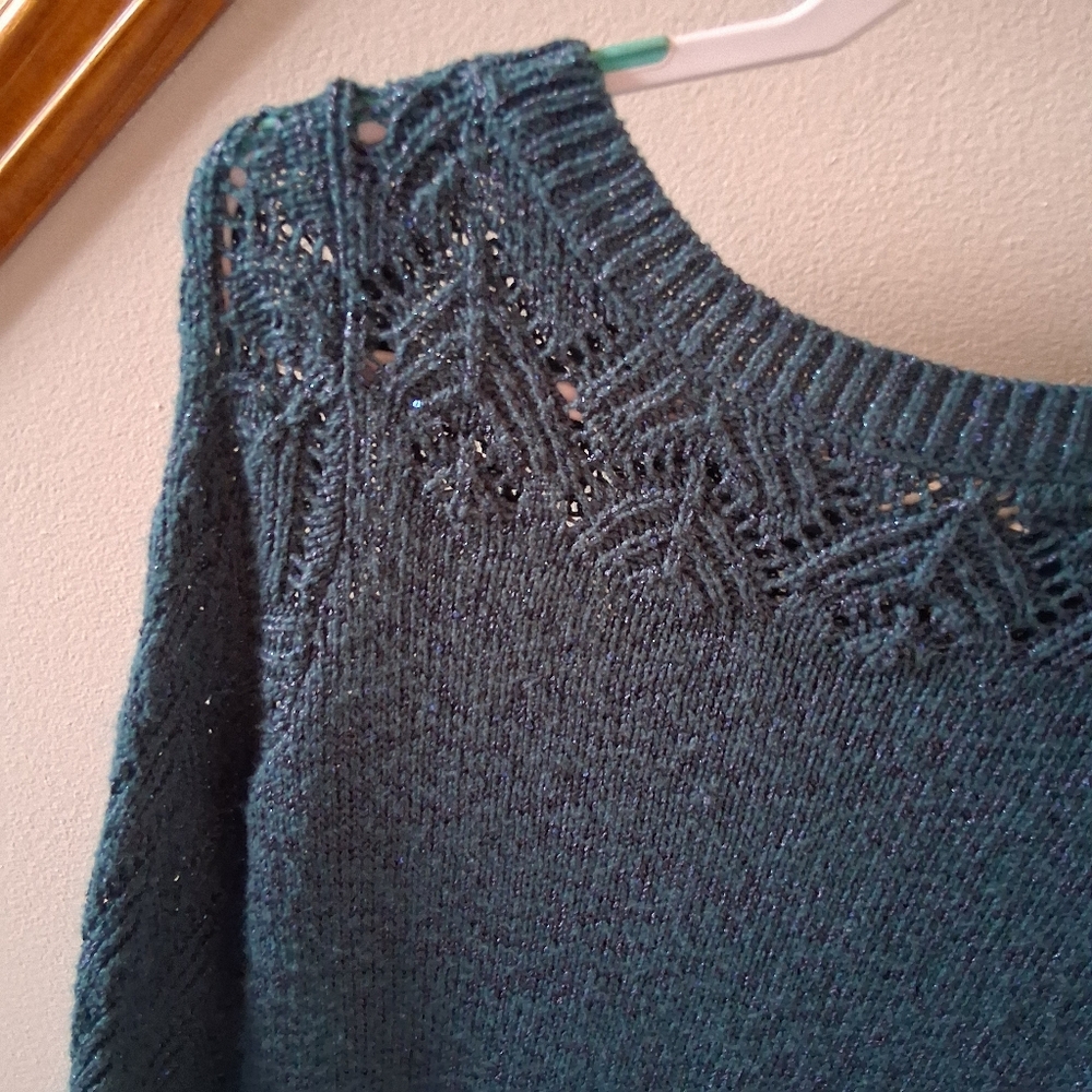 Maurices Teal Knit Sweater With Sequins Size Medium Oversize Large Fit - Picture 9 of 9